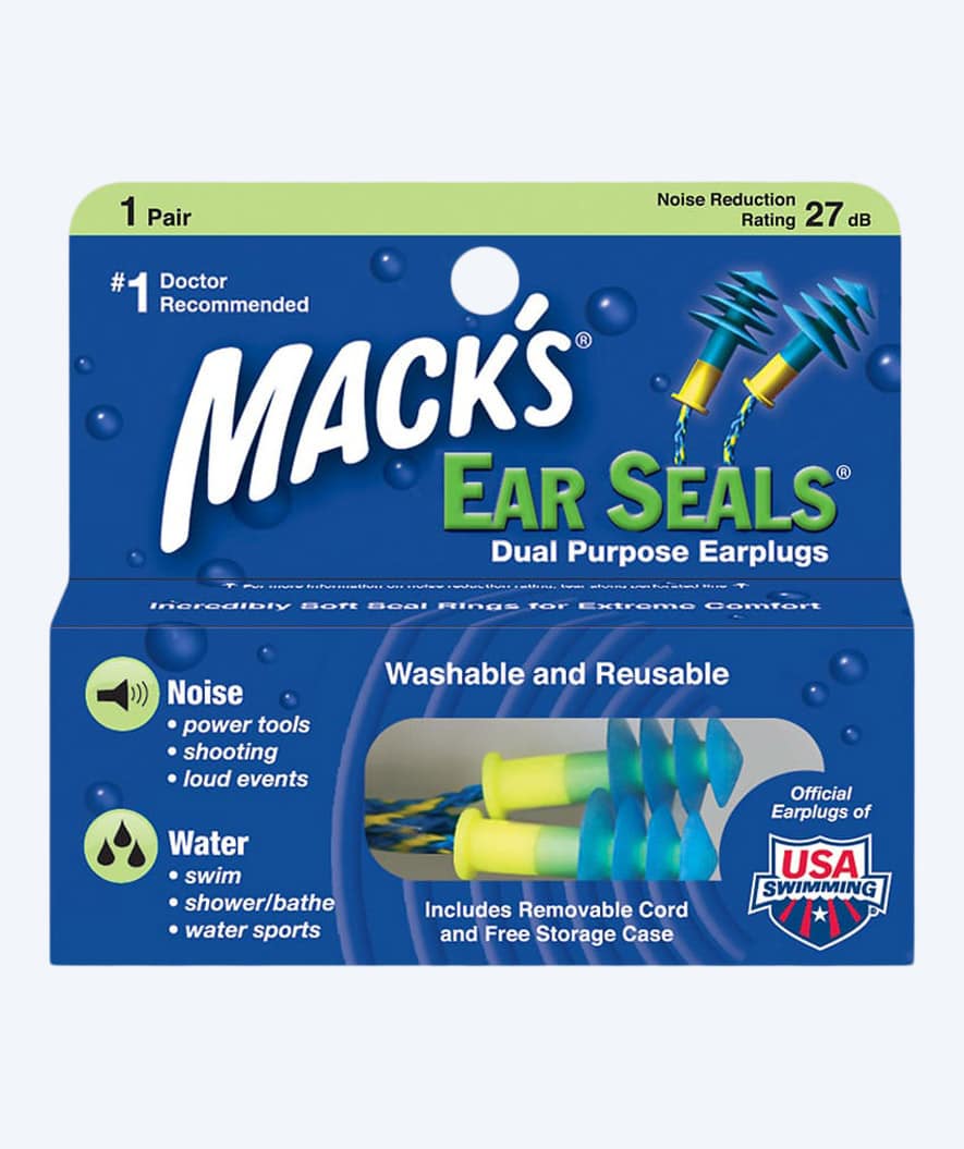 Mack´s ørepropper til svømning 1 par - Ear Seals - Blå/gul