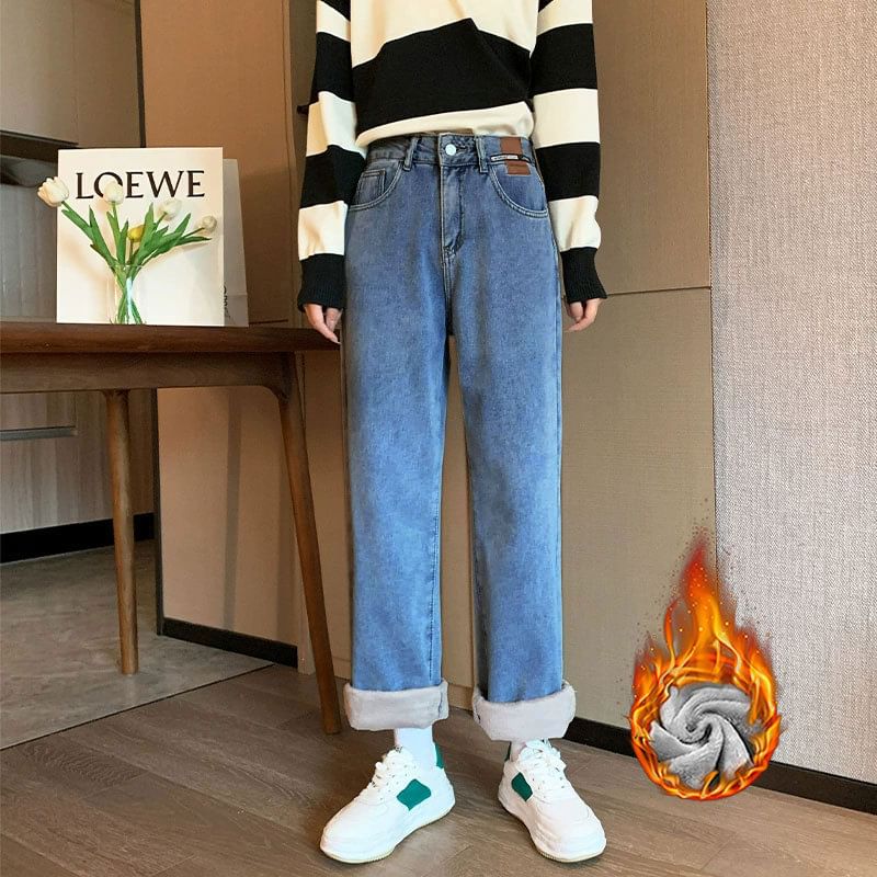 DREE - High Rise Washed Fleece-gevoerde Loose Fit Jeans