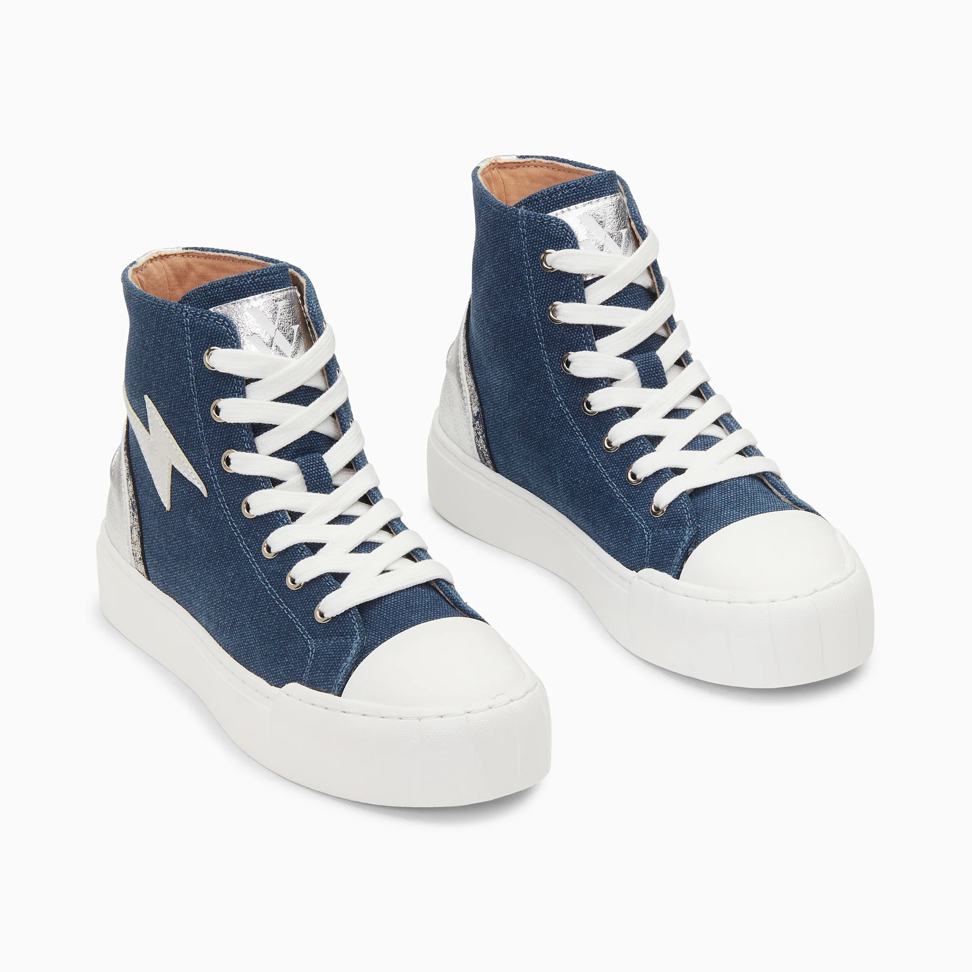 Sneakers-Baskets éclair Laure montantes denim et argent