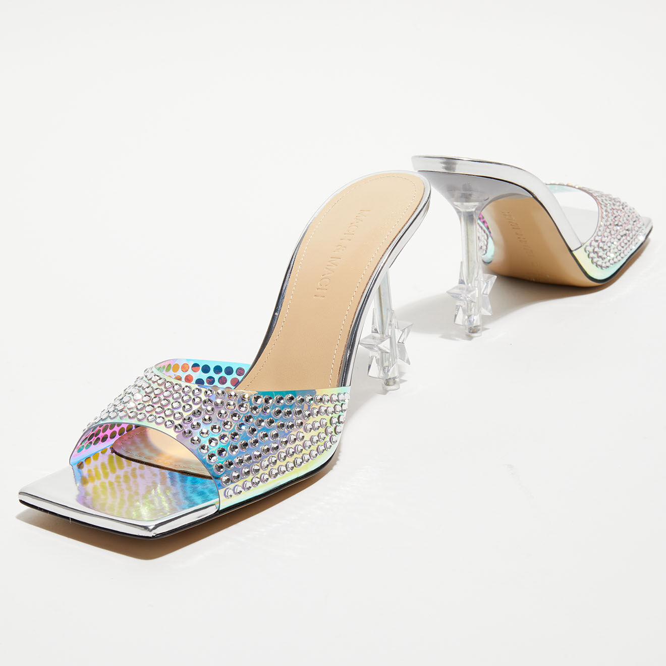Mach & Mach Mules à Strass argentées - Talon 9 cm