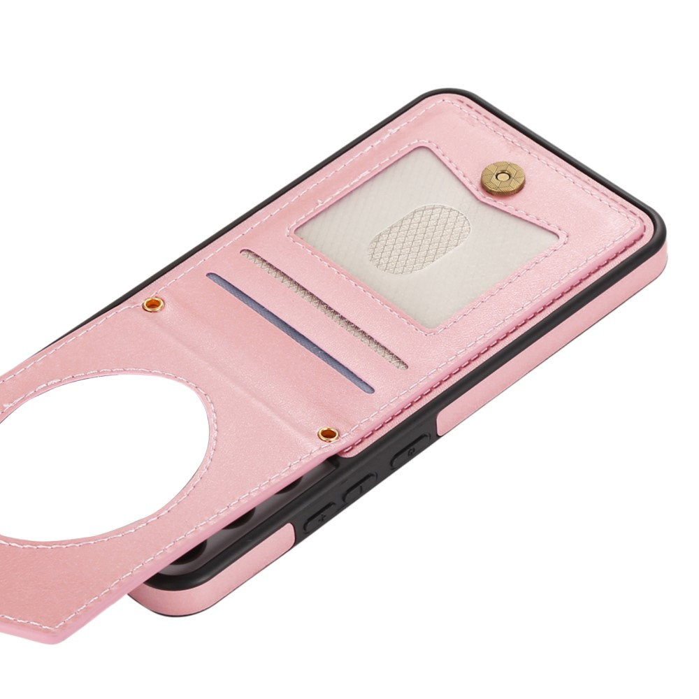 Samsung Galaxy S23 5G Necklace Leder Hülle im Litchi Look mit Spiegel (RFID Schutz) - Roségold