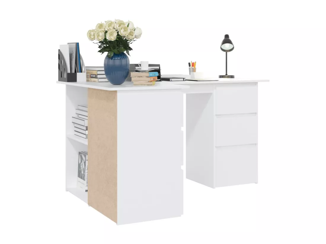 Bureau d'angle Blanc 145x100x76 cm Bois d'ingénierie