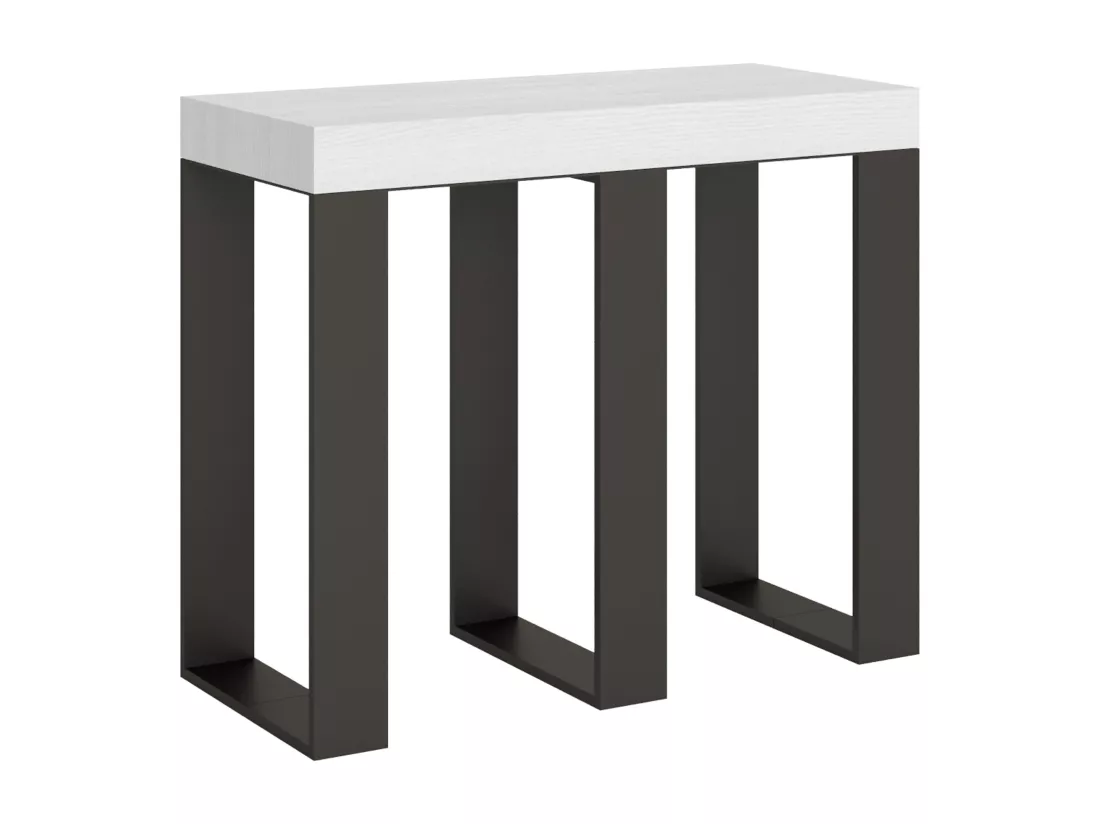 Console extensible 90x40/196 cm Sintesi Small Premium Frêne Blanc cadre Anthracite