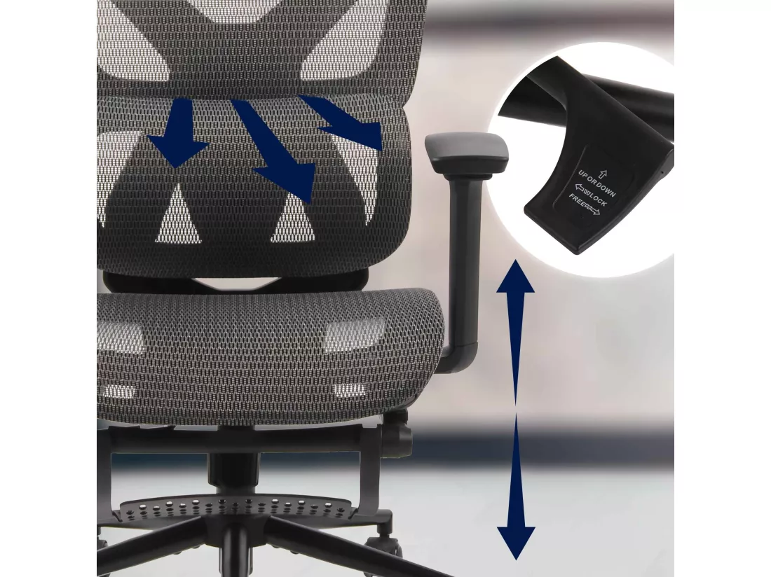 Chaise de bureau - Tissu en maille - Noir / Gris - Reston