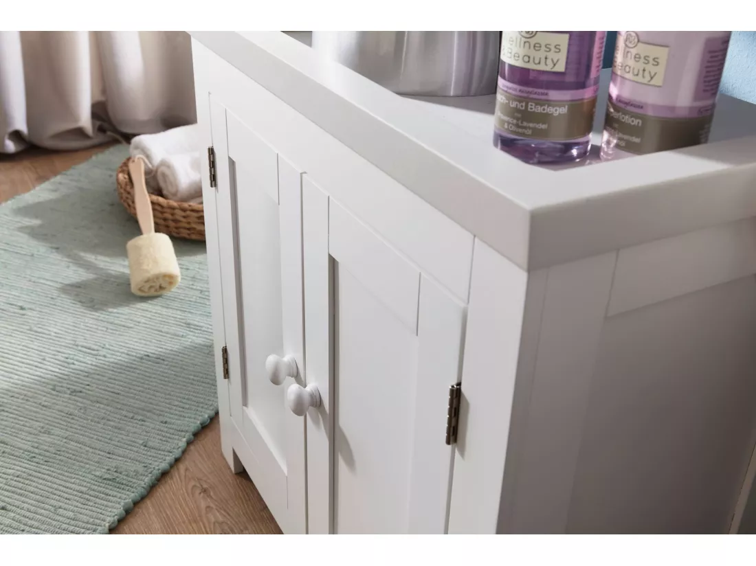 Évier armoire avec 57x55,5x30 cm Blanc Meuble vasque a poser Design Bain