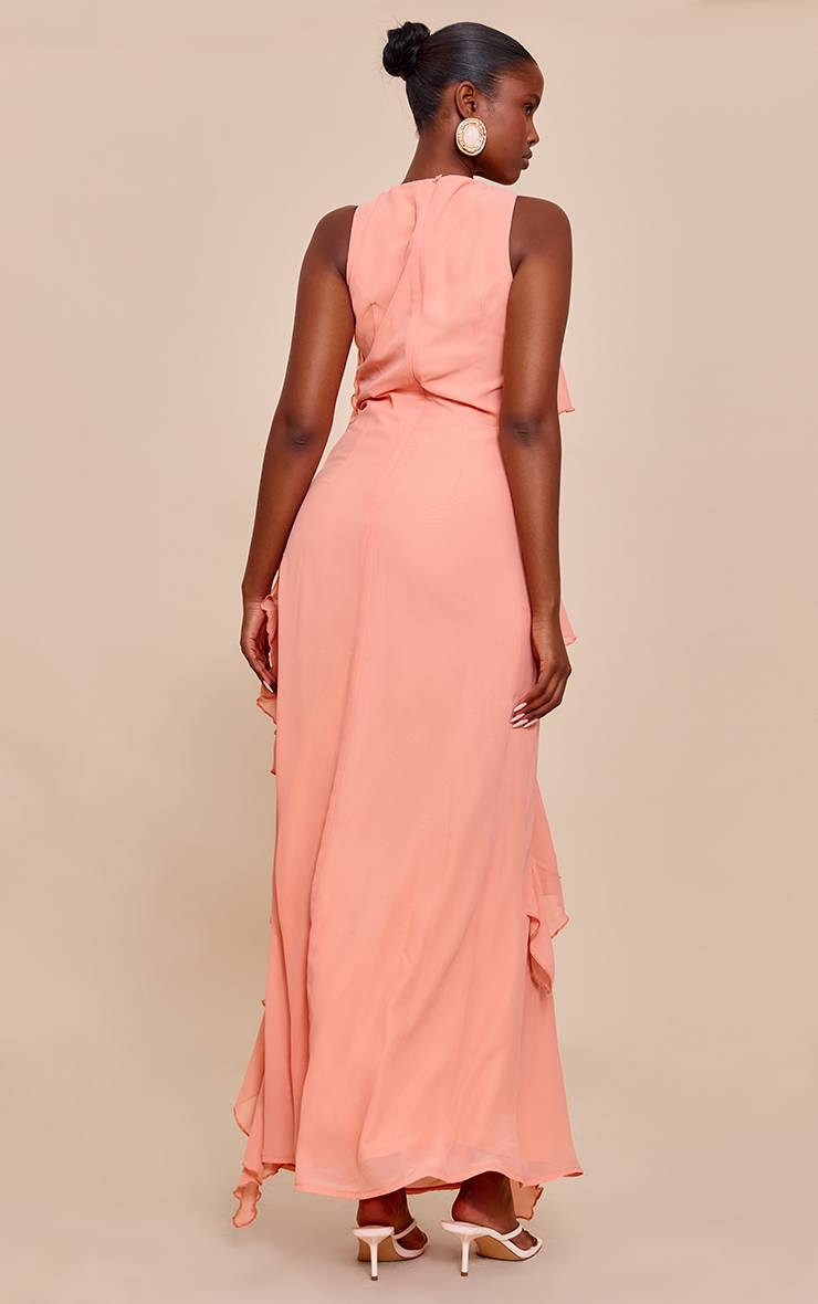Pêche Robe Longue Sans Manches À Col Bateau Avec Détails À Volants