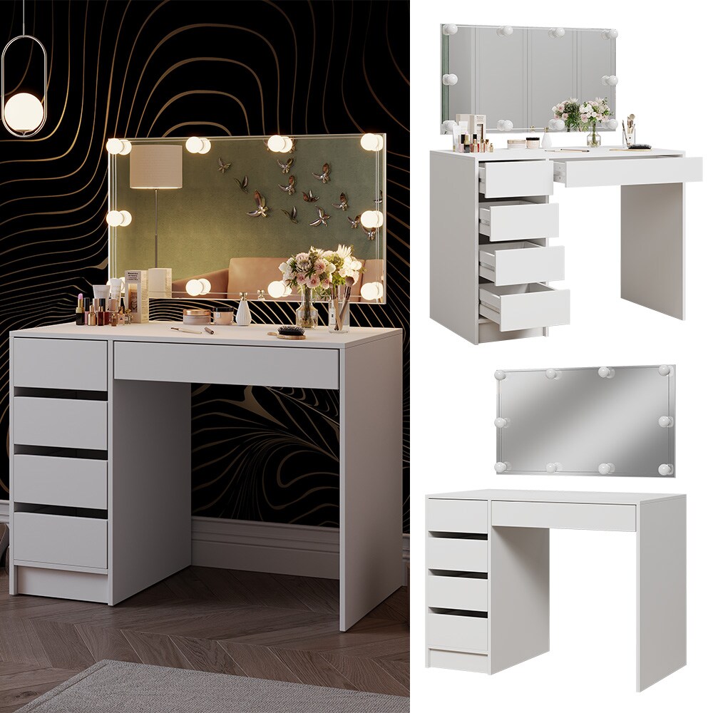 Vicco Schminktisch Thalia Weiß Hochglanz 100 cm mit LED-Beleuchtung