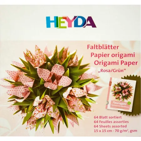 Heyda 20-48 755 50 Origami Faltblätter, rosa / grün, 15 x 15 cm