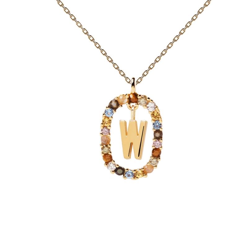 PDPAOLA Collier en argent plaqué or - Lettre W - CO01-282-U
