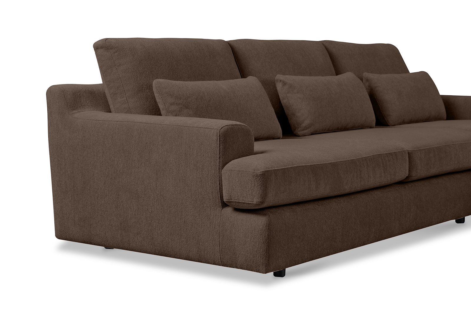 Roma Sofa 2,5-seter med sjeselong høyre. Tekstil Raven 45 Brown med sorte ben
