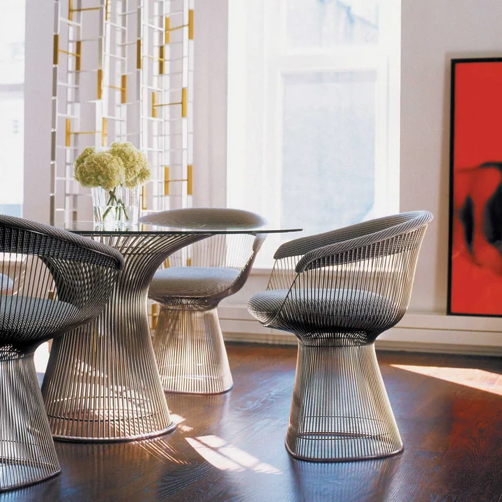 Knoll - Platner Armlehnstuhl, Nickel poliert / schwarz Circa Black K105413