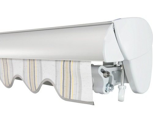 SOLUNA Halfcassette zonnescherm Classic 2,5x1,5, doekdesign 6287, frame E6EV1 zilver geëloxeerd, aandrijving rechts inclusief slinger