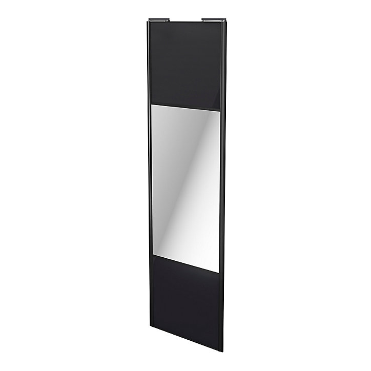 Porte de placard coulissante avec miroir noir profil noir GoodHome Arius H. 248,5 x L. 77.2 cm + amortisseurs