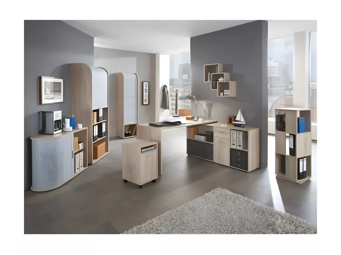 Bureau d'Angle Modulable avec Caisson, Tiroir et Étagères de Rangements - Lex