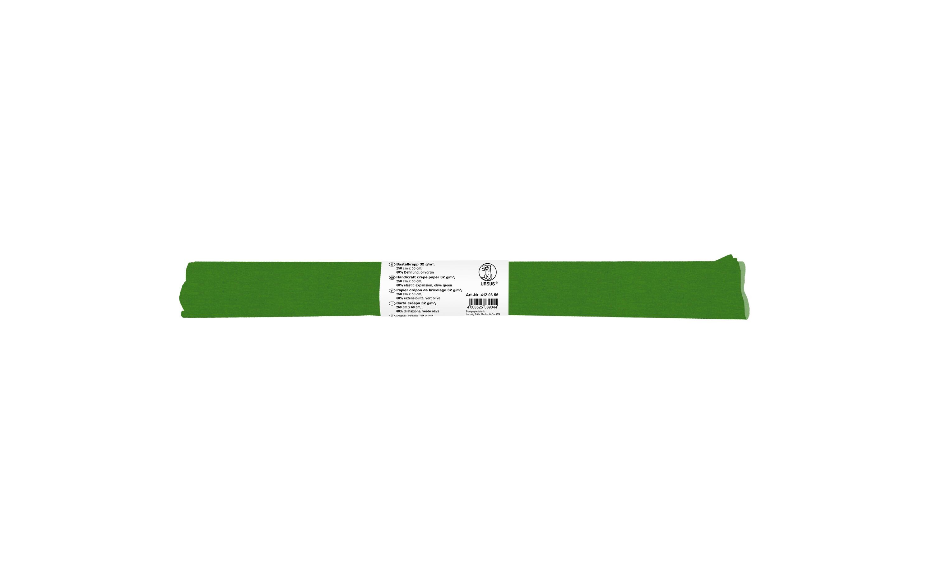Krepppapier 50 cm x 2.5 m, 32 g/m², OlivgrünBastelkrepp auf der Rolle