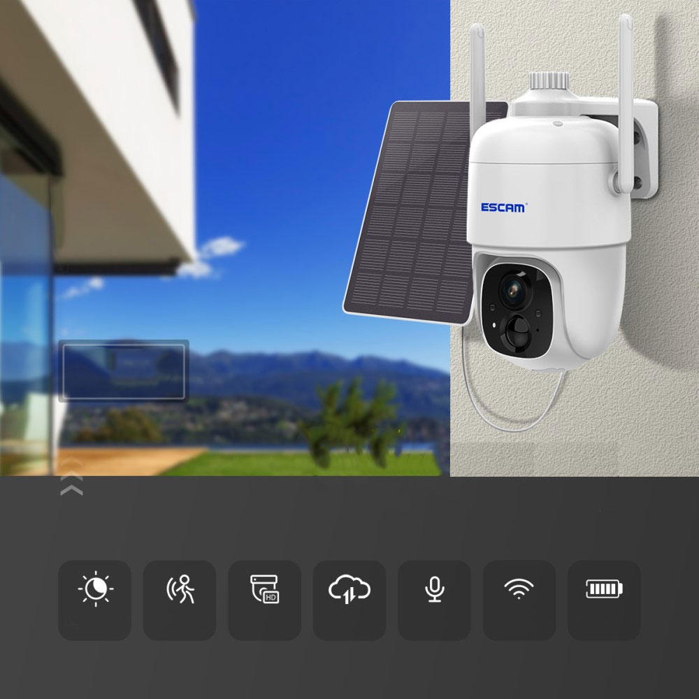WiFi Solar IP Kamera 3MP 1296p mit 2-Wege-Audio / Infrarot LED's Nachtsichtfunktion / Micro SD / Wandhalterung iOS/Android (IP66) - Weiss