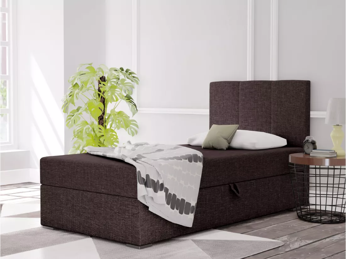 LIT BOXSPRING avec coffre de rangement Monaco Mini Basic côté droit, 100x200 cm, Lux 13 (Brun foncé)