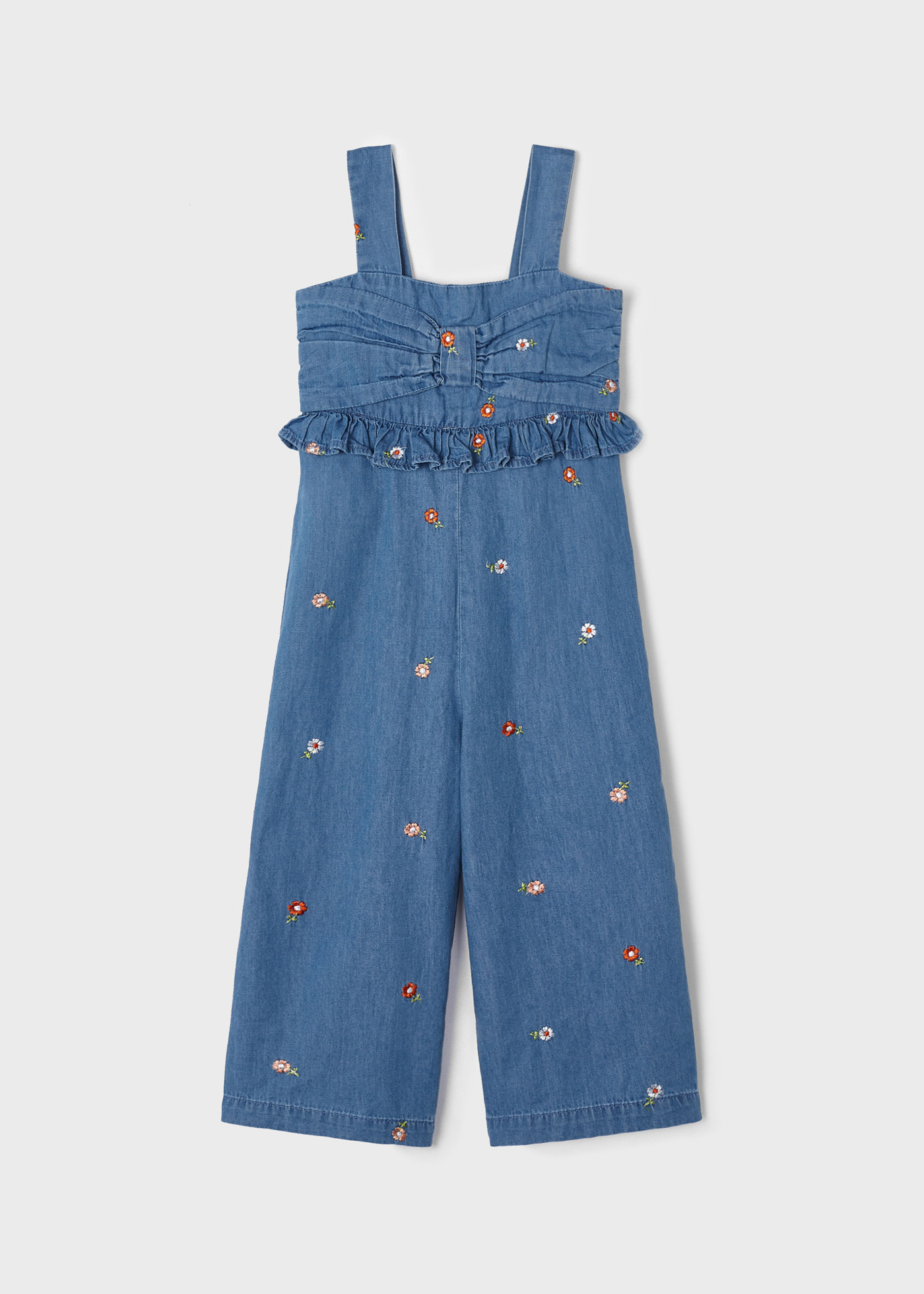 Macacão jeans com bordados em algodão para meninas