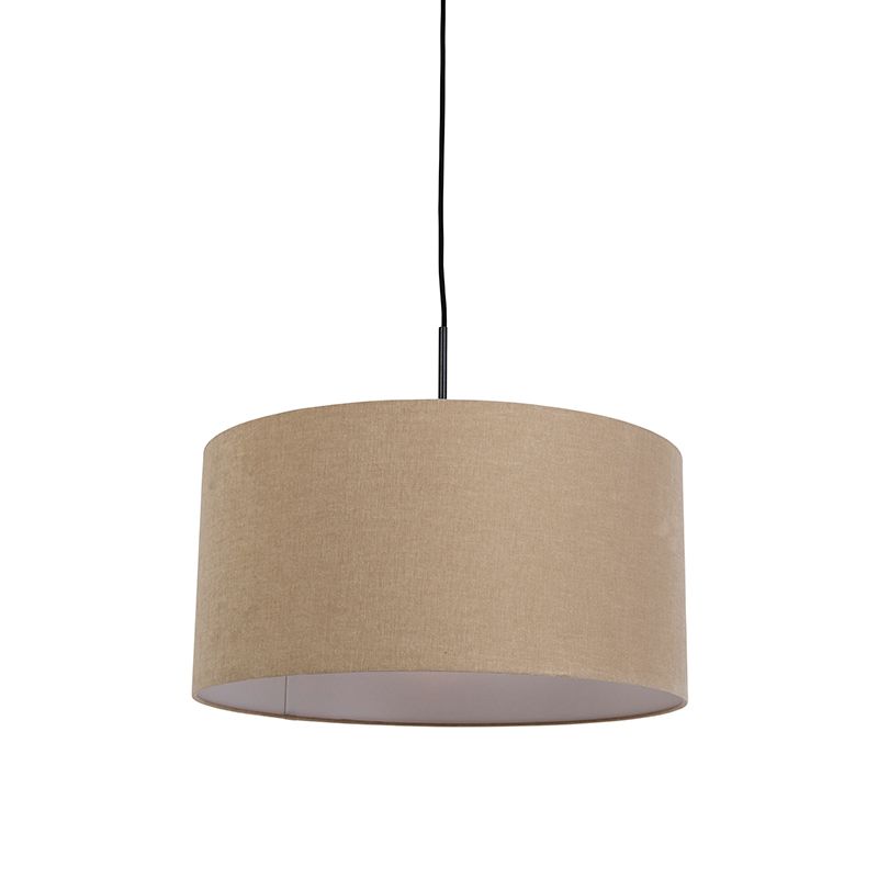 Landelijke hanglamp zwart met beige kap 50cm - Combi