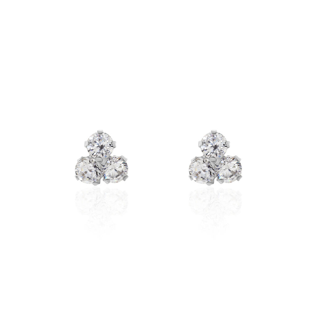 Boucles D'oreilles Puces Eleanor Fleur Or Blanc Oxyde De Zirconium