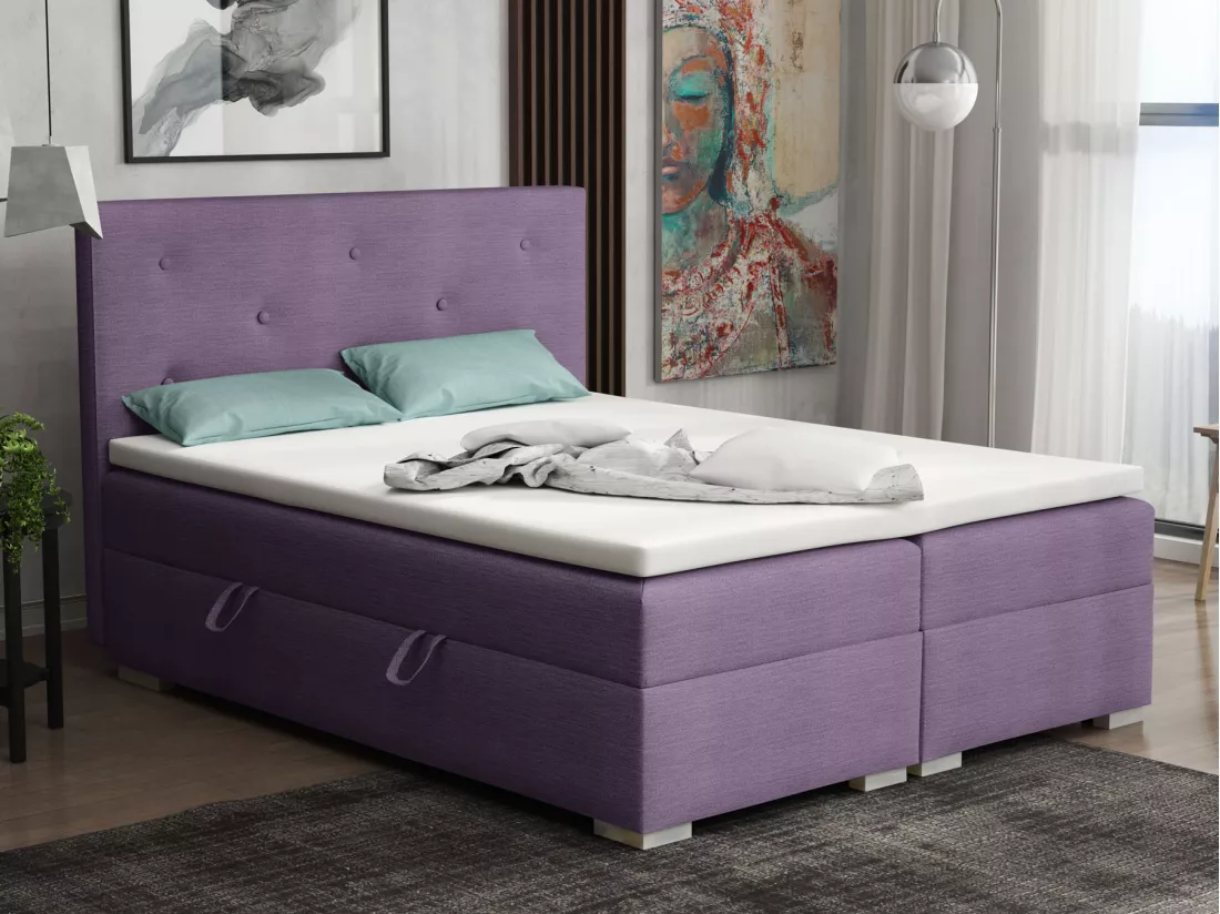 Lit Boxspring avec tiroirs de lit, Coffre de lit Topper Atlanta 180x200 cm, Orinoco 64 (Violet clair)