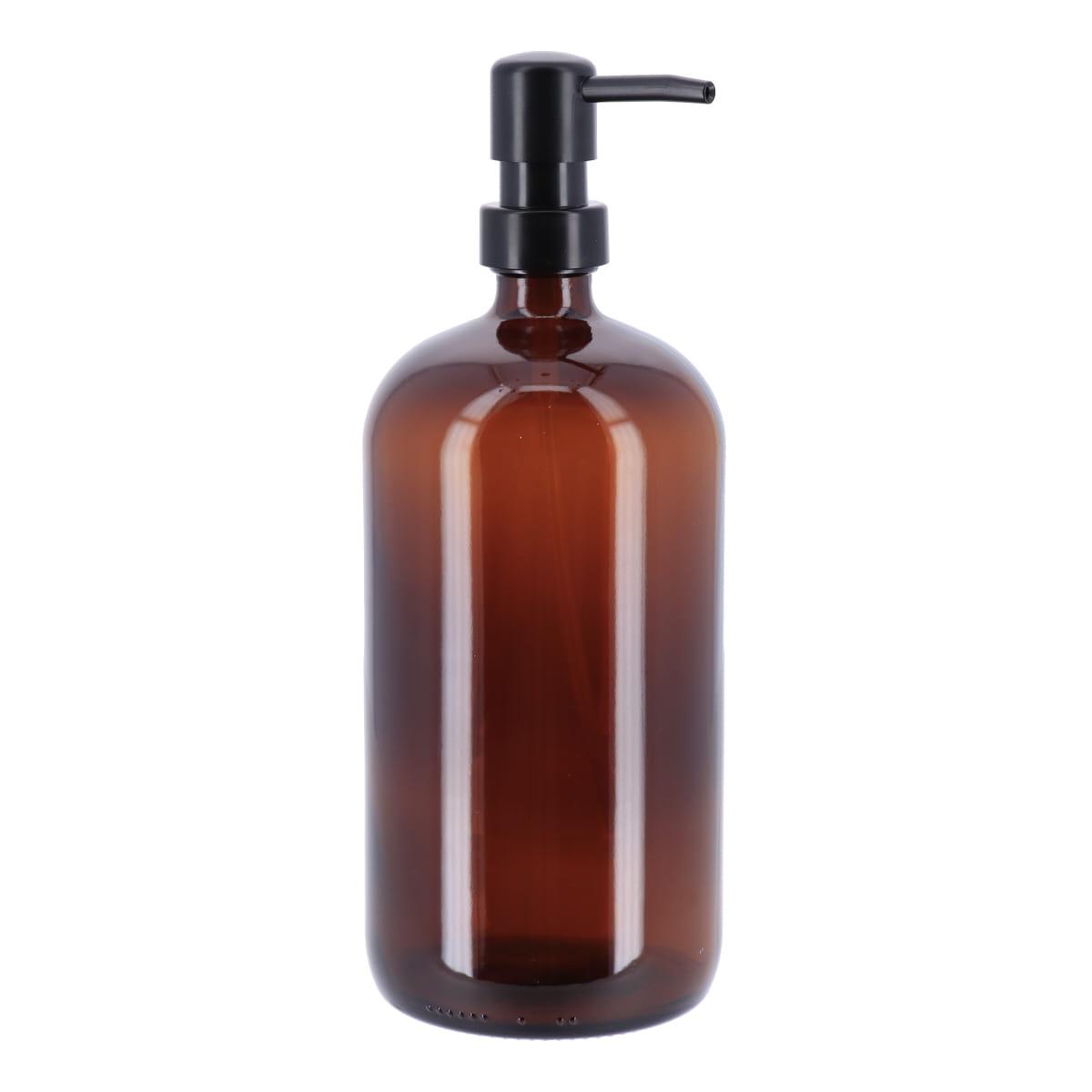 DISTRIBUTEUR A SAVON VERRE POMPE NOIR MAT 1L AMBRE
