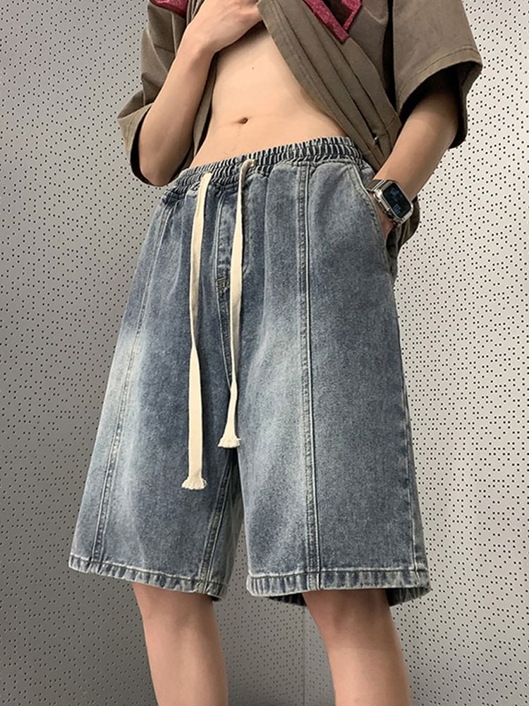 emeisa - Gewassen wijde denim shorts met trekkoord in de taille