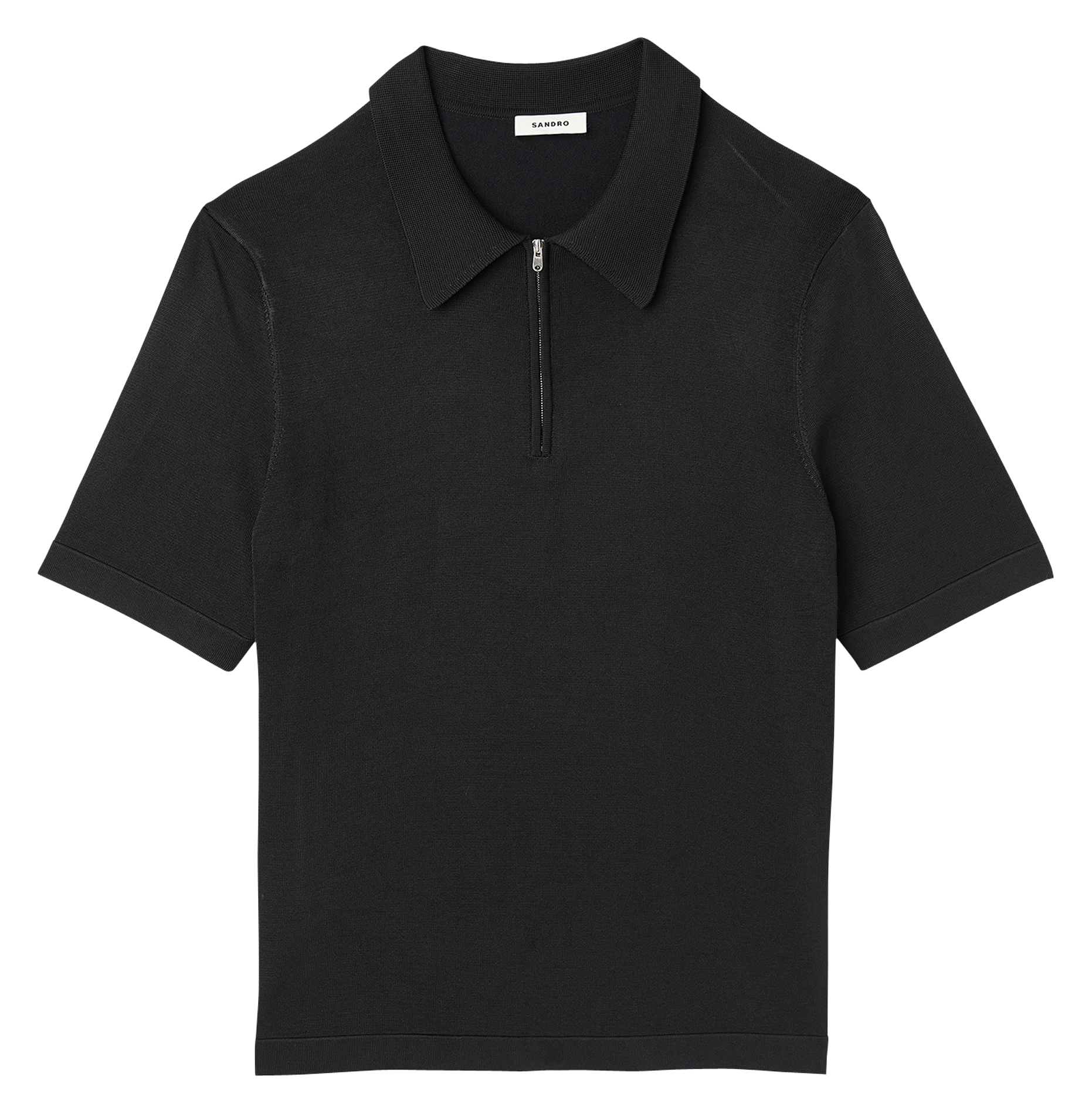 T-shirt manches courtes à col polo zippé | Noir