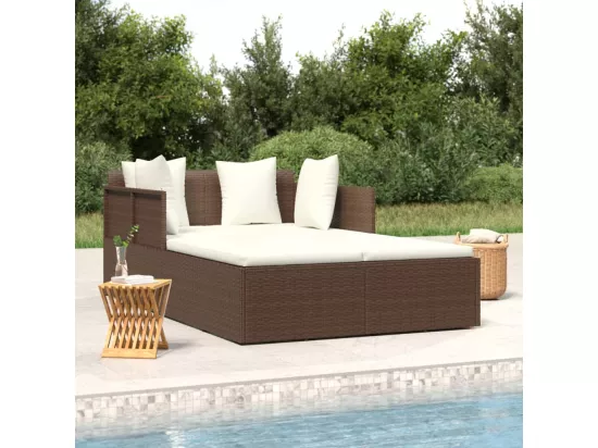 Chaise longue avec coussins marron 182x118x63 cm résine tressée