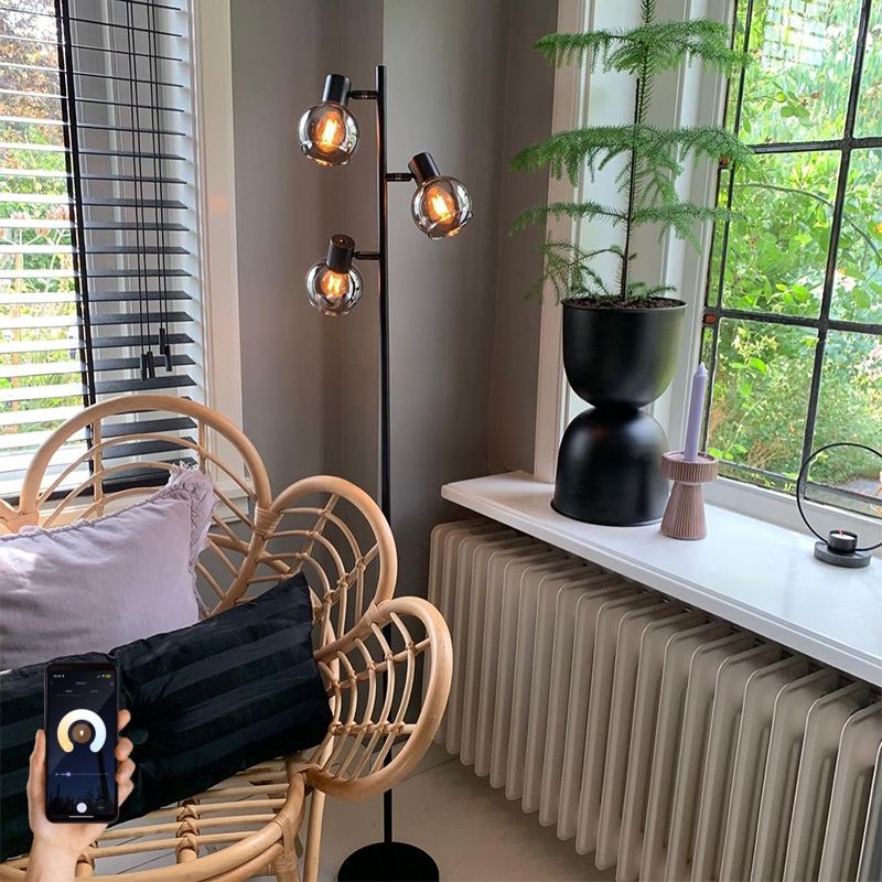 Smart vloerlamp zwart met smoke glas incl. 3 Wifi P45 - Vidro