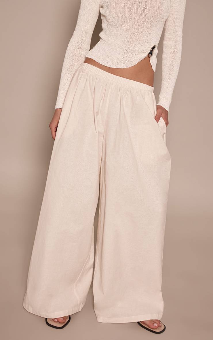Crème Pantalon Palazzo Aspect Lin