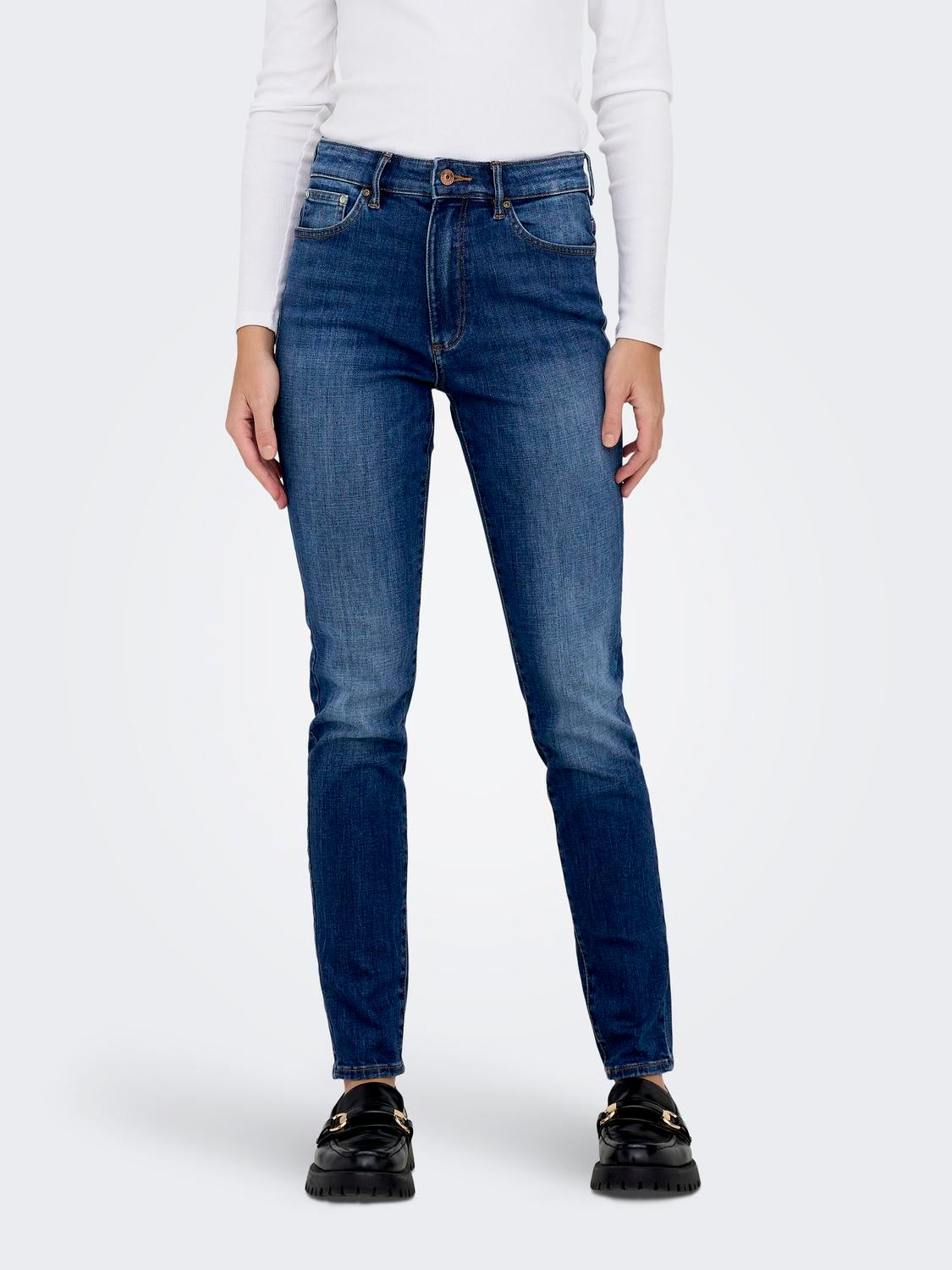 ONLICONIC Hohe Taille Skinny Fit Jeans Dark Blue Denim