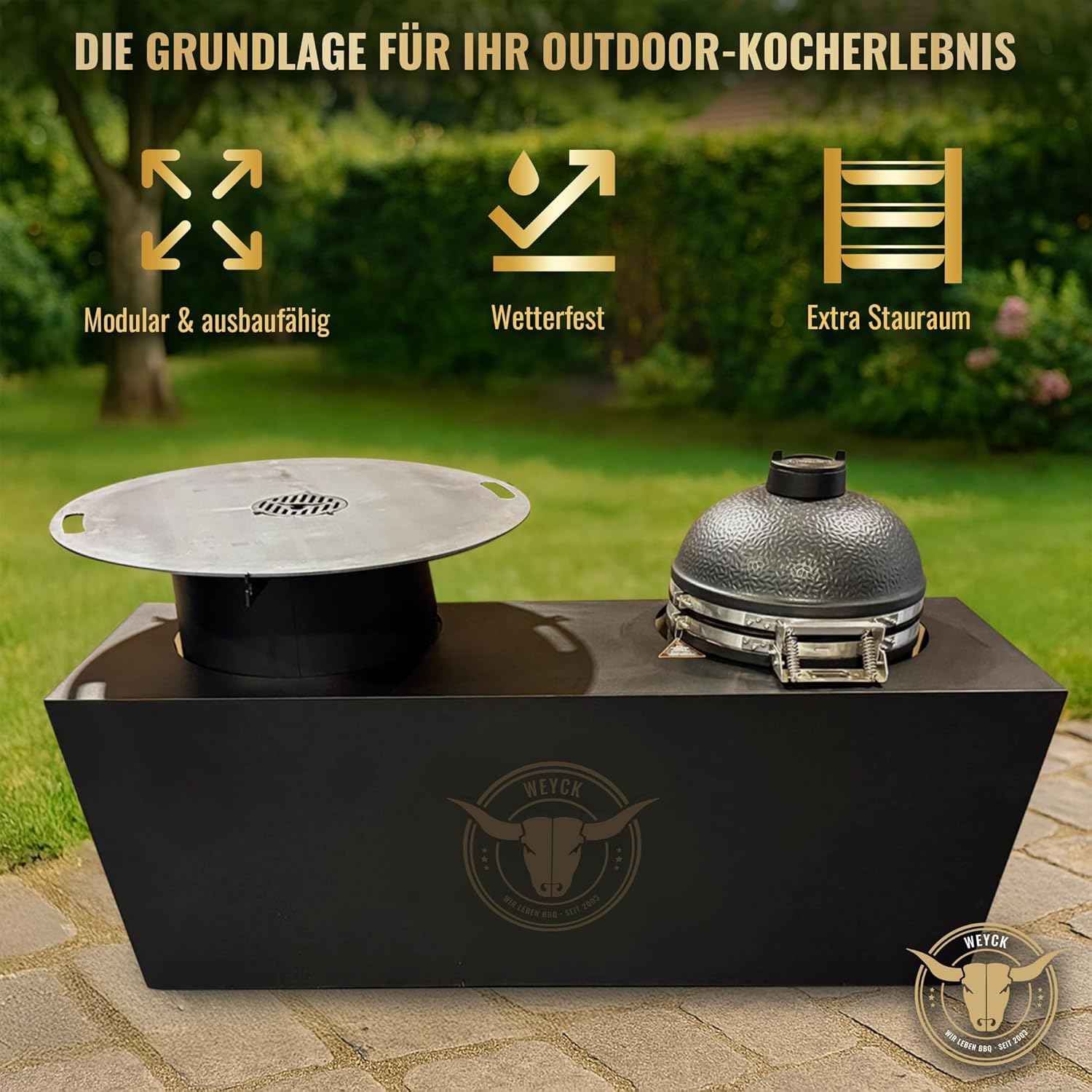 A. Weyck Tools Outdoorküche Avantgarde Monolith – Premium BBQ Outdoor Küche mit Keramikgrill & Feuerplatte - Modulare Gartenküche mit Multifunktionstonne, #2026