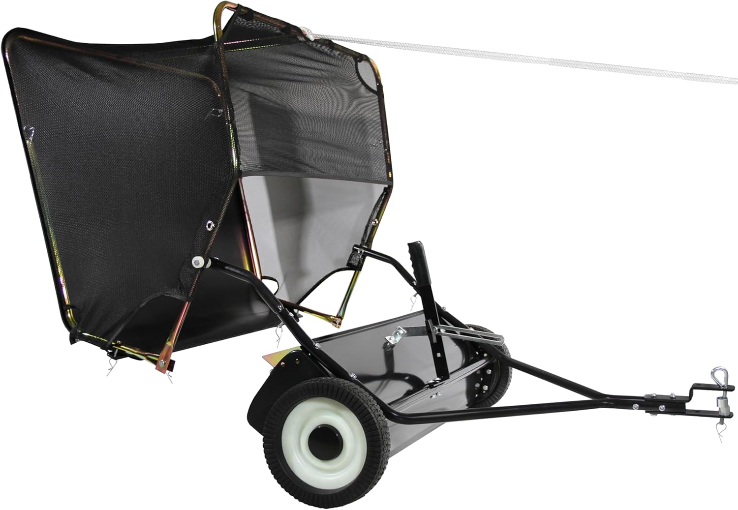 Rasenkehrmaschine, Kehrmaschine für Rasentraktor, Rasenkehrer für Aufsitzmäher, Laubsammler mit Anhängerkupplung, Schwarz, Kehrbreite 106 cm (M - 106 cm)
