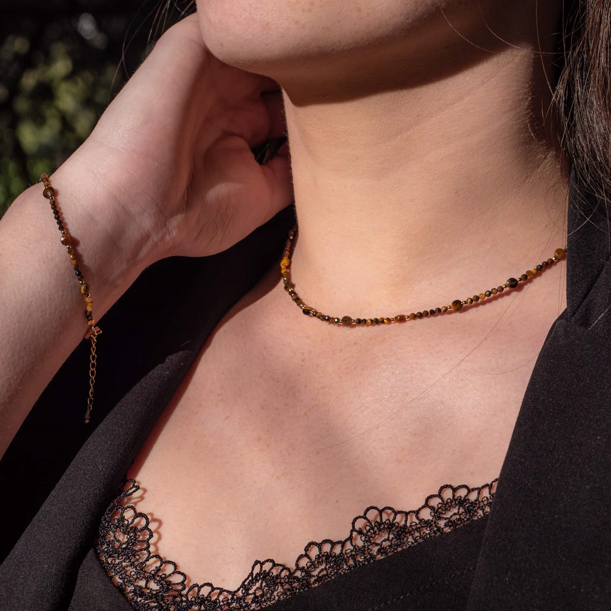 Collier et bracelet Paloma pierres Oeil de Tigre