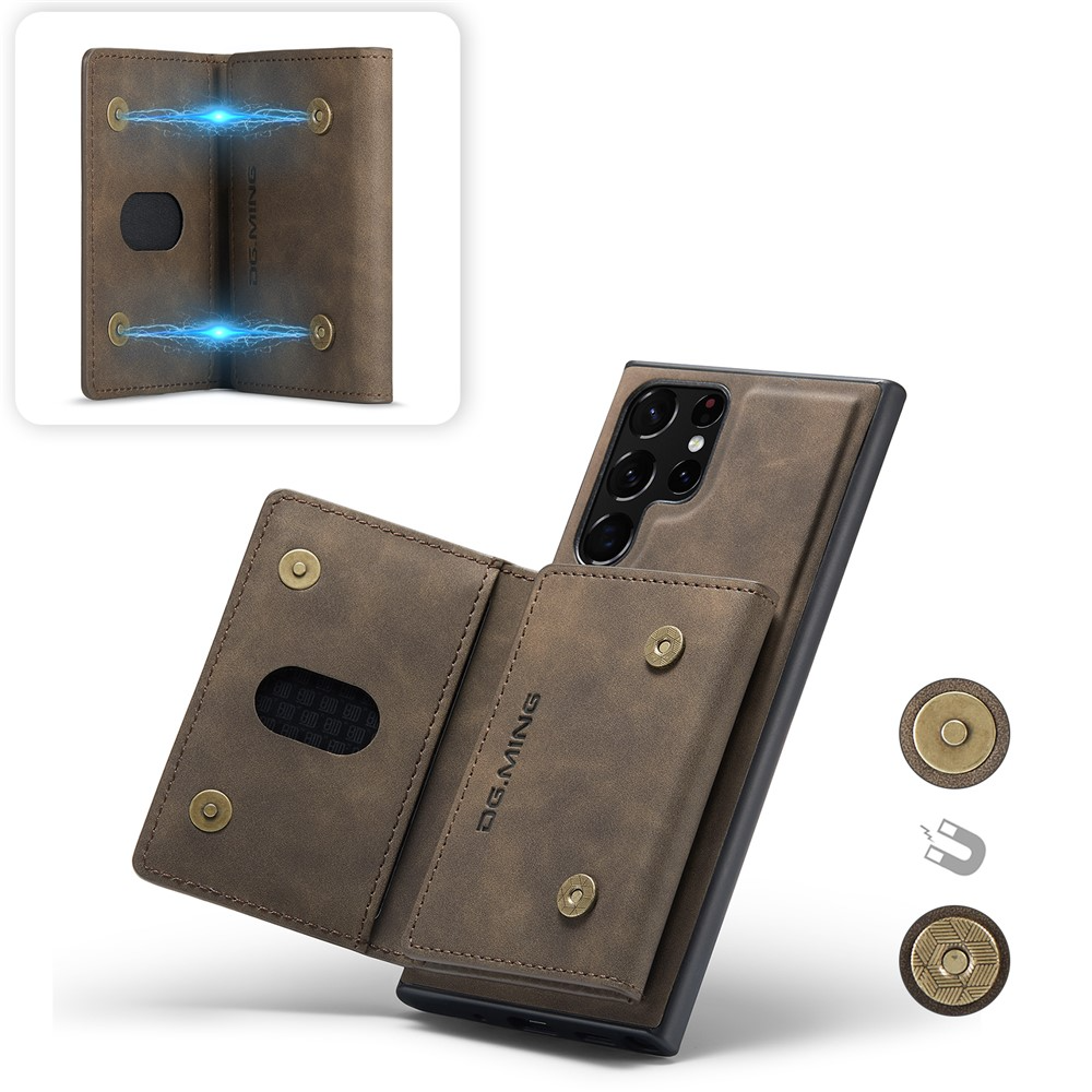 2in1 Samsung Galaxy S24 Ultra Leder Hülle Wallet   Magnetisches Kreditkartenfach - Dunkelbraun