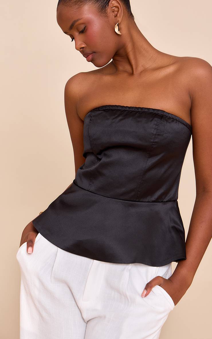 Noir Corset Péplum En Satin