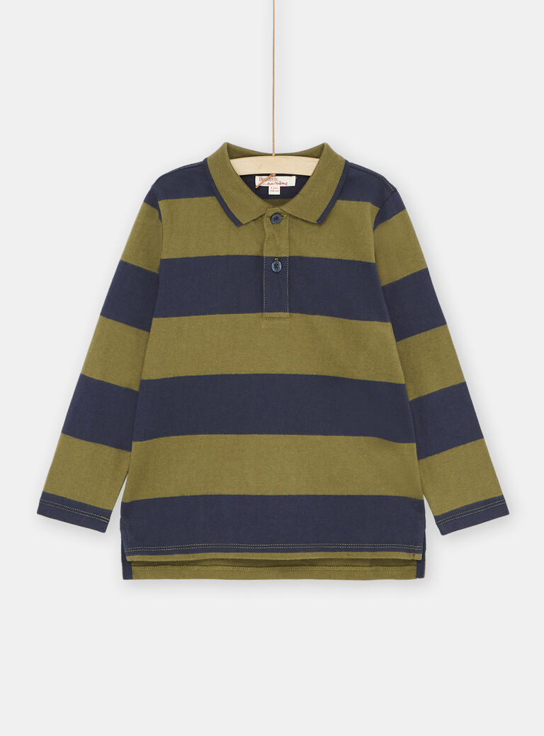 Polo bleu marine et vert à imprimé à rayures garçon