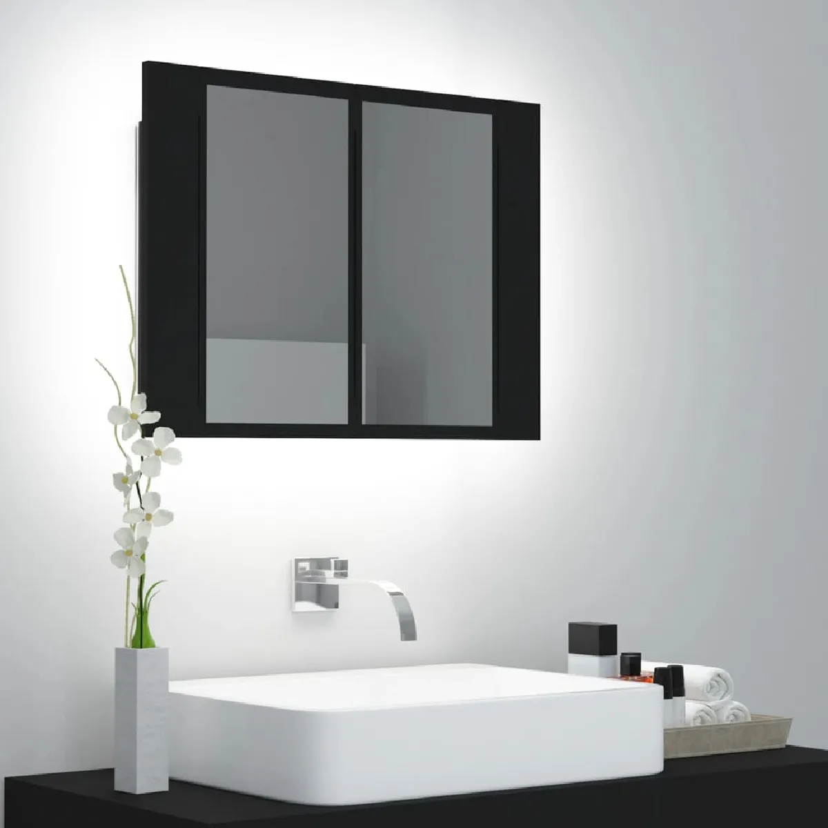 VidaXL Armoire à miroir LED - Noir