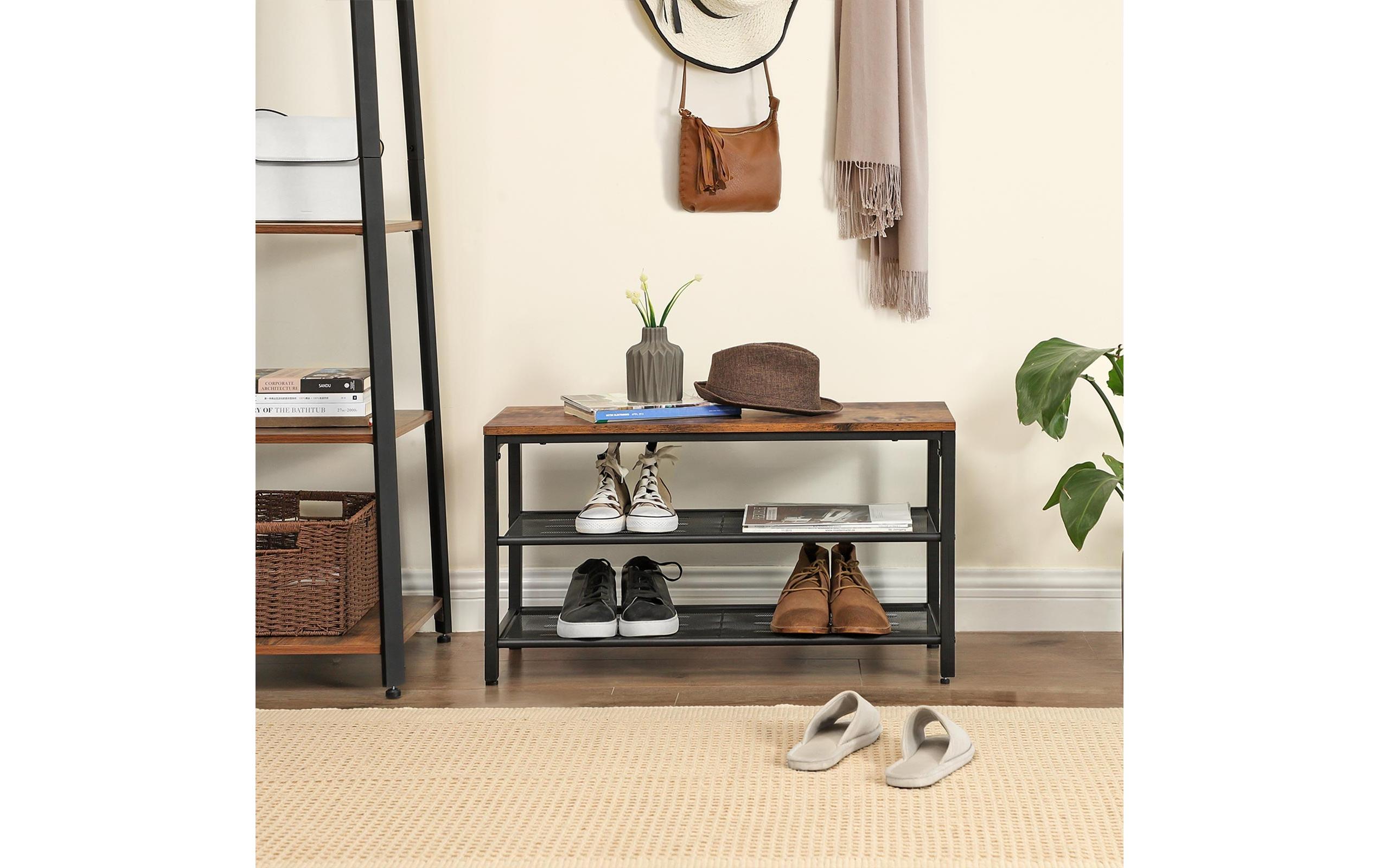 Schuhregal mit 2 Ablagen 30 x 44.5 cm, Braun/SchwarzSchuhgestell