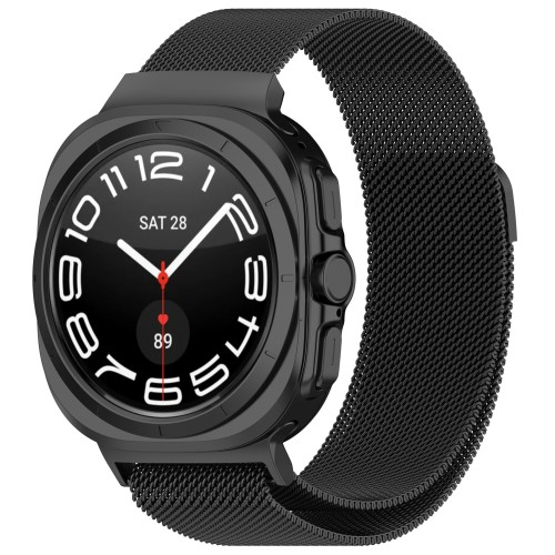 Samsung Galaxy Watch Ultra (47mm) Edelstahl Milanaise Armband mit Magnetverschluss (Gelenkumfang: 160-250mm) - Schwarz
