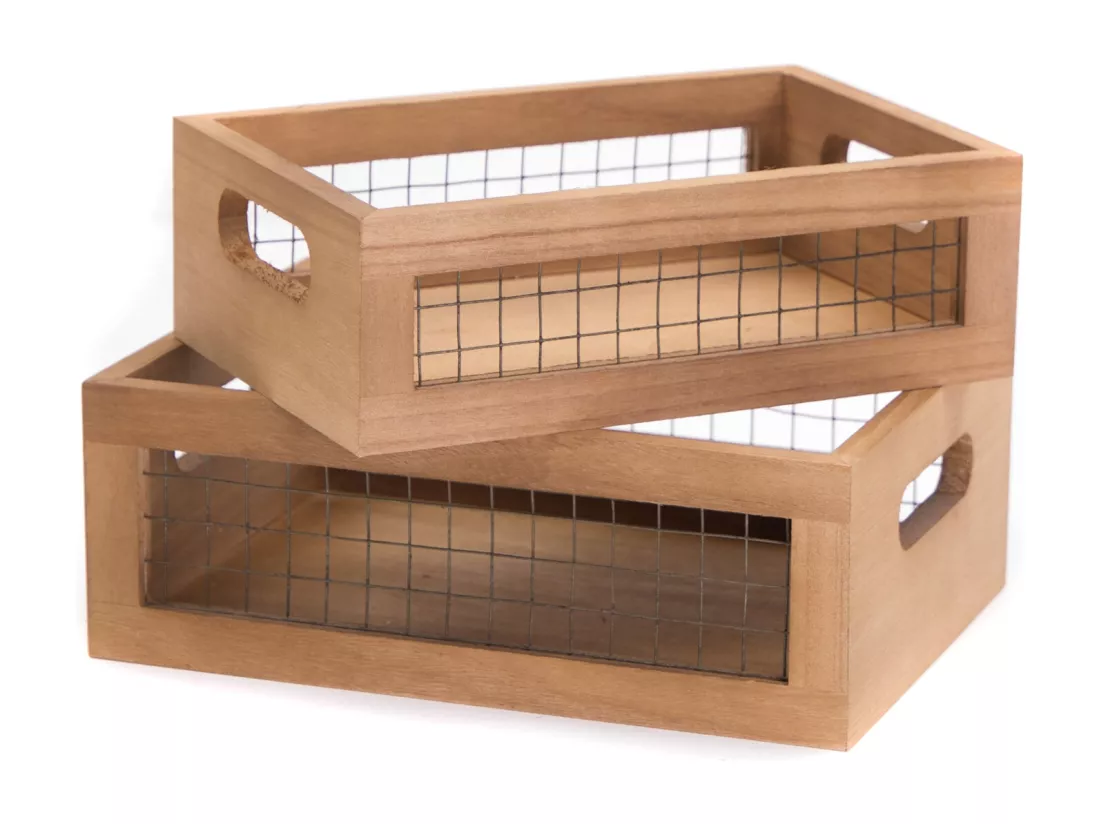 SET DE CAISSES EN BOIS Comme 2-pièces. Bois massif, différentes tailles couleurs naturelles-noir