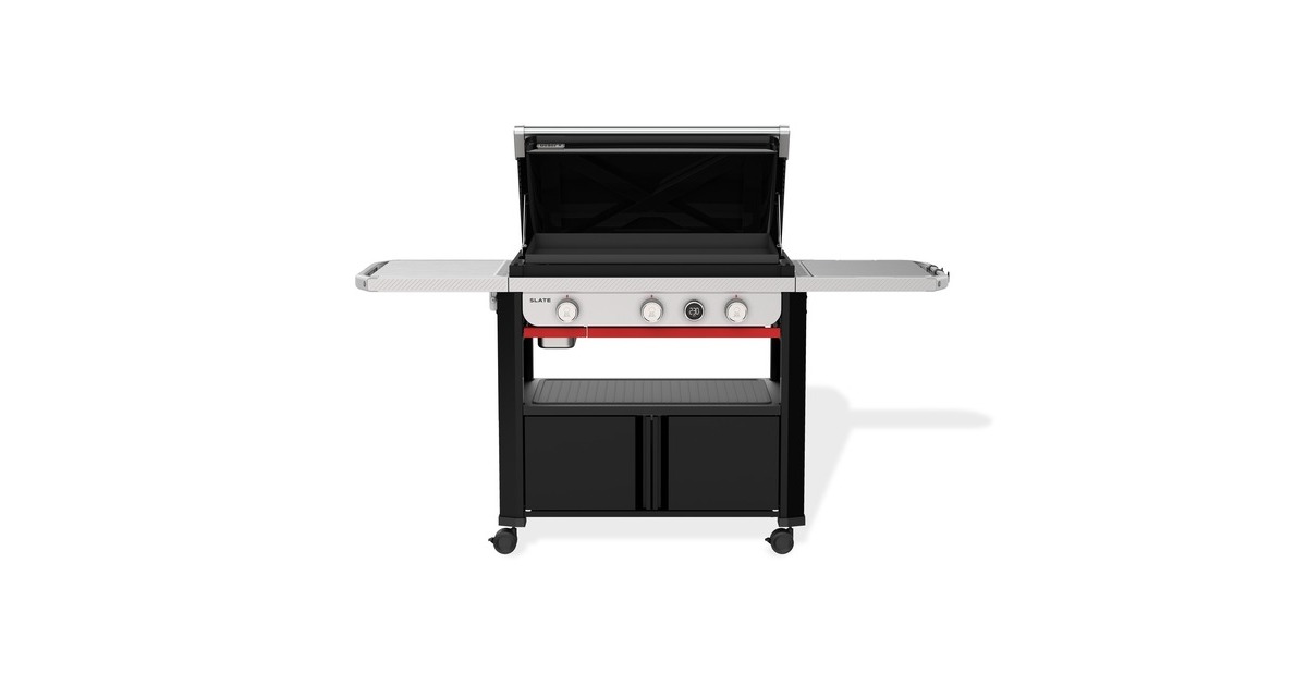 WeberSLATE GPD Premium Stand-up Griddle 76 cm Plancha gasbarbecue  (Zwart, 3 branders | opklapbare zijtafels | kastruimte | 260 °C en hoger)