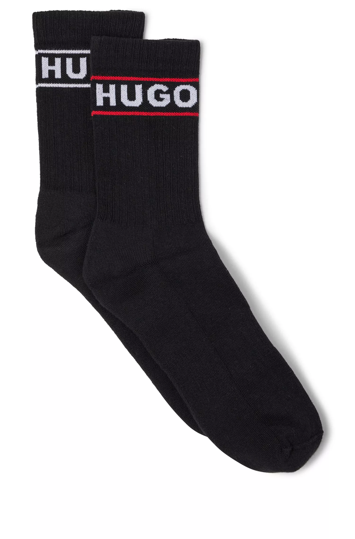 HUGO Vermelho - Pacote com dois pares de meias caneladas com logo da marca, cano curto.