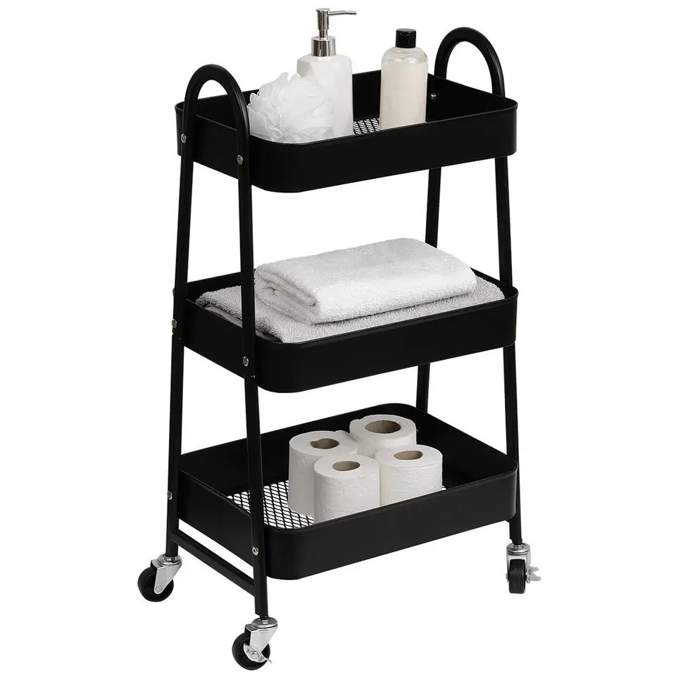 Tendance Keuken/badkamer trolley 3 laags - 43 x 31 x 79cm - zwart