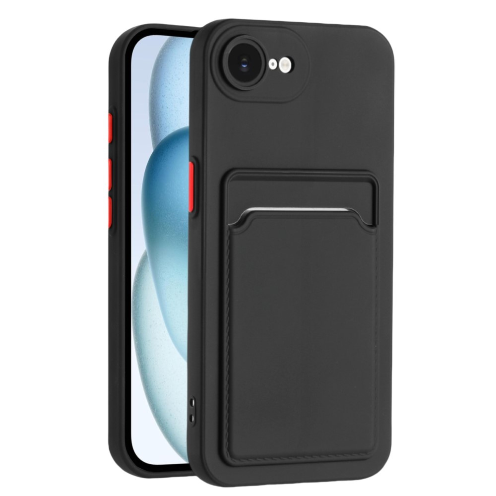 iPhone 16e Gummi Case Hülle mit Kartenfach - Schwarz / Orange