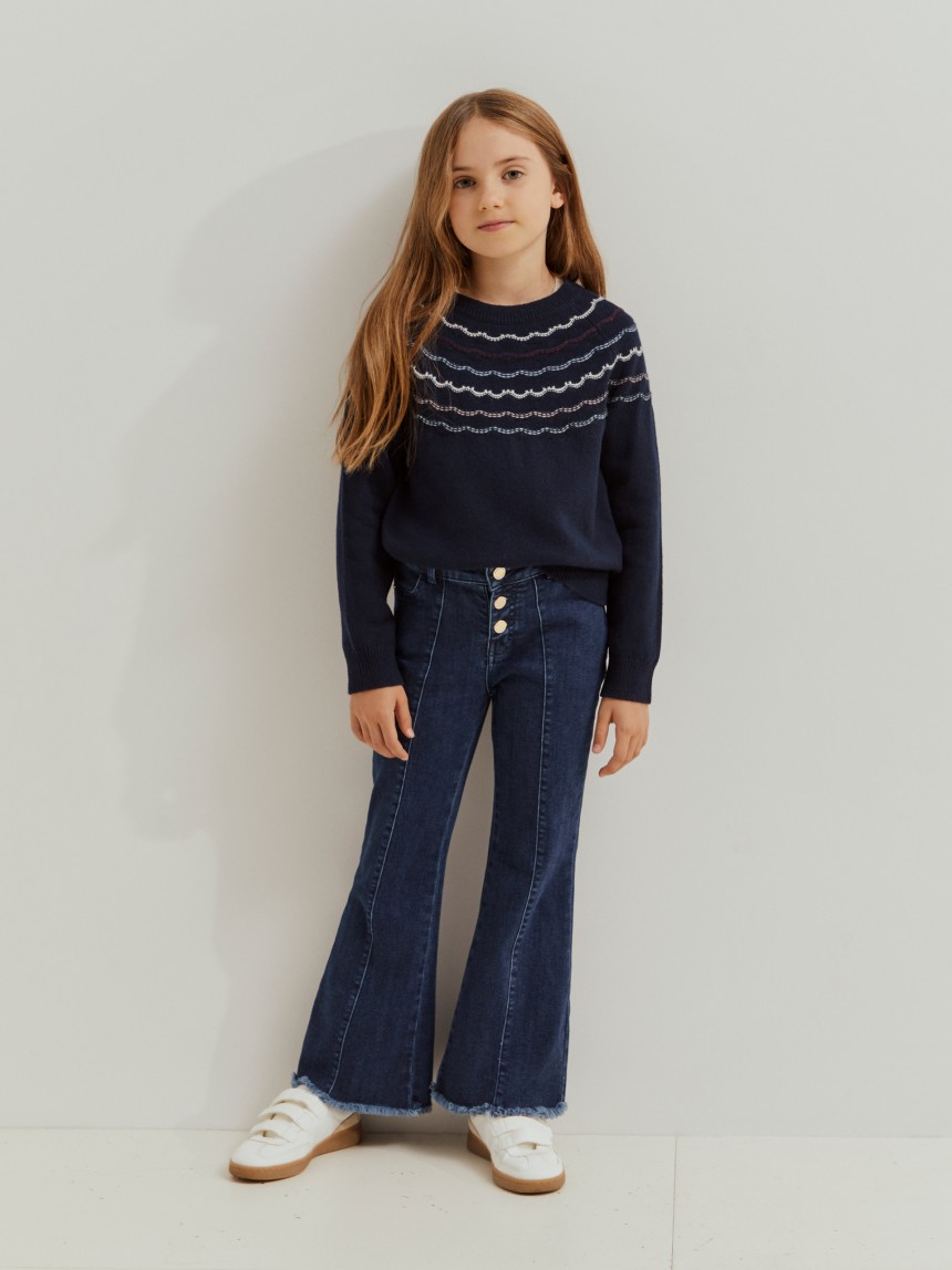 Calças denim com franjas