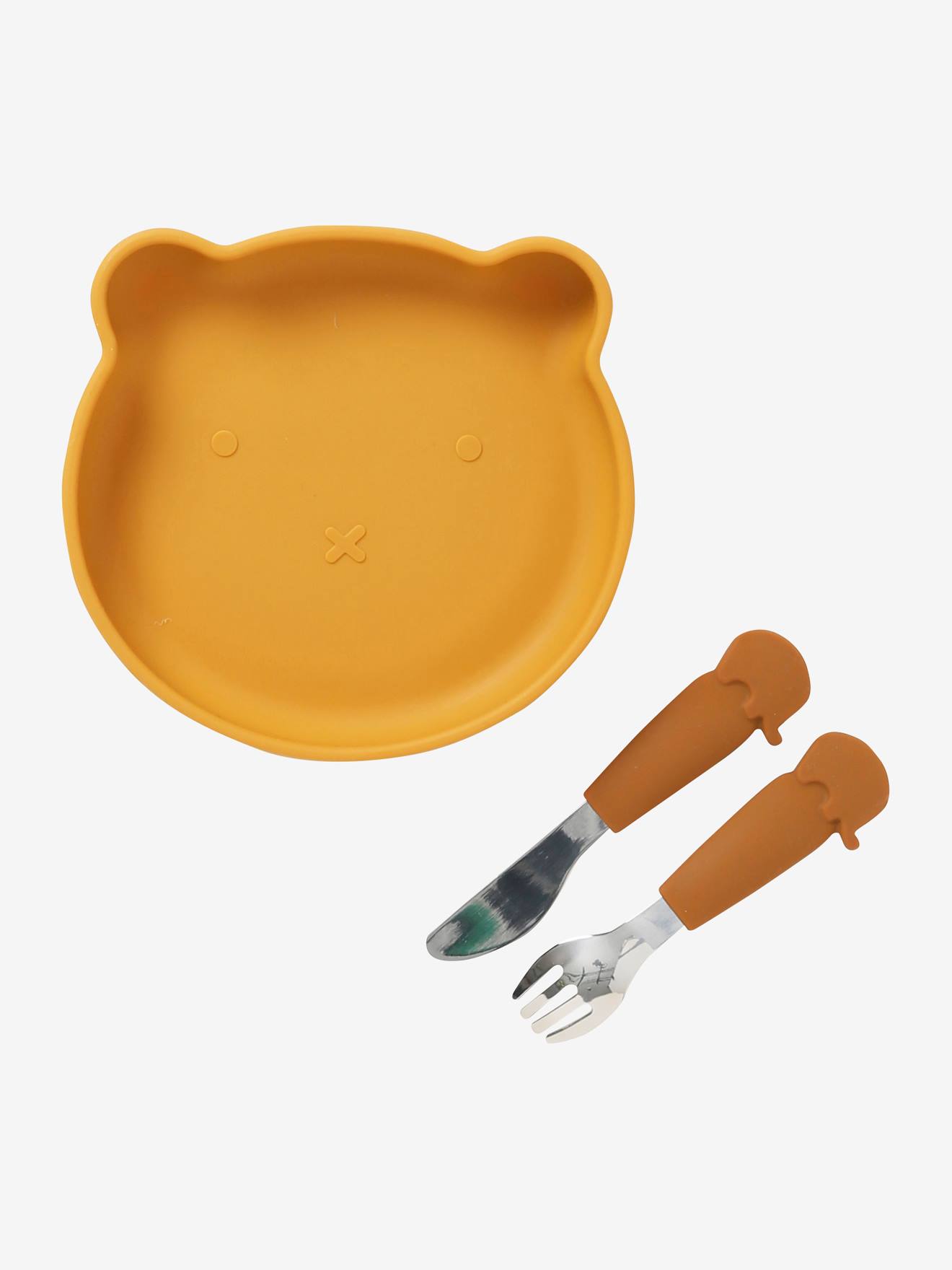 Conjunto de alimentos de silicone Urso marrom claro liso