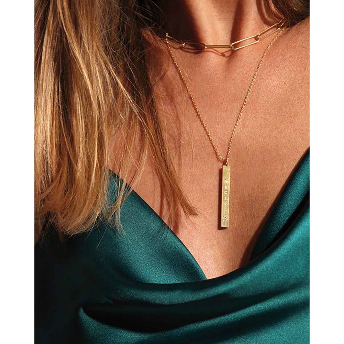 Collier message Chance doré à l'or fin 24K et zircon ORACLES