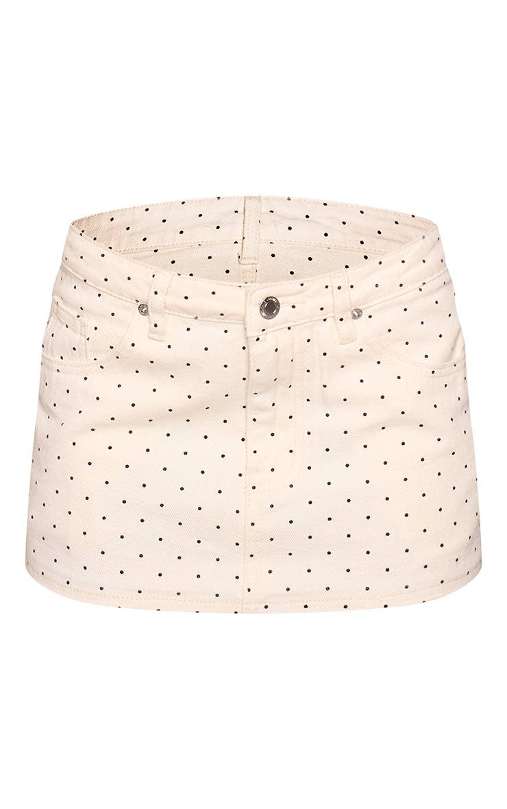Crème Jupe Micro Mini En Denim Taille Basse À Pois